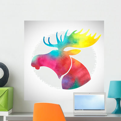 Watercolor Moose Wall Decal shown on a wall