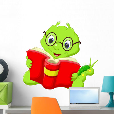 Cartoon Caterpillar Reading Book Wall Decal shown on a wall
