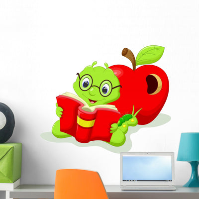 Cartoon Caterpillar Reading Book Wall Decal shown on a wall