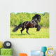 Black Frieasian horse runs gallop in freedom Wall Mural