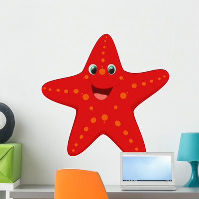 Cute Starfish Cartoon Wall Decal shown on a wall