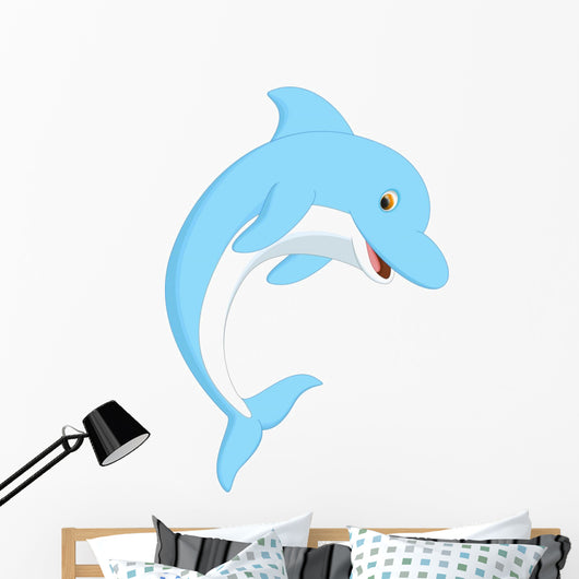Cute Blue Dolphin Cartoon Wall Decal