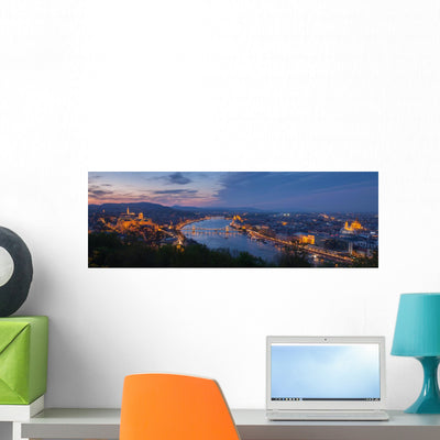 Budapest Panorama with Danube Wall Decal Panoramic Wall Decal shown on a wall