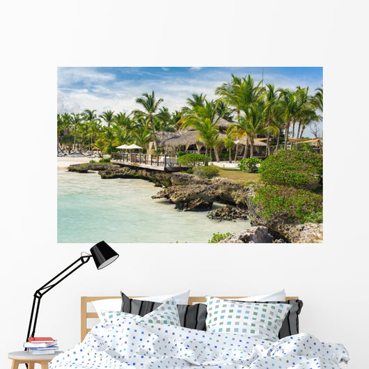 Relaxing on remote Tropical Paradise beach in Dominican Republic Wall Mural