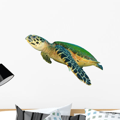 Hawksbill Sea Turtle White Wall Decal shown on a wall