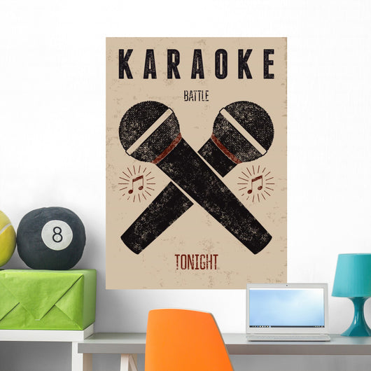 Vector typographic retro grunge karaoke party poster. Wall Mural