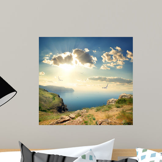 Seagulls over Rocks Sea Wall Decal