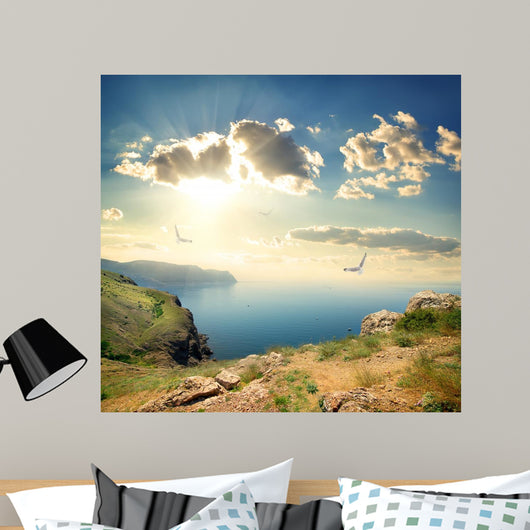 Seagulls over Rocks Sea Wall Decal