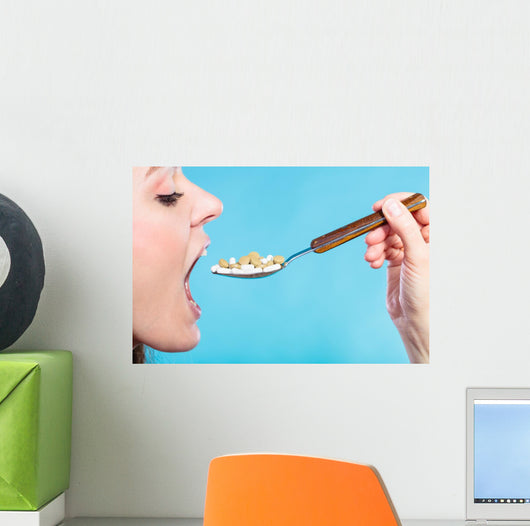 Young Woman Eating Pills Wall Decal