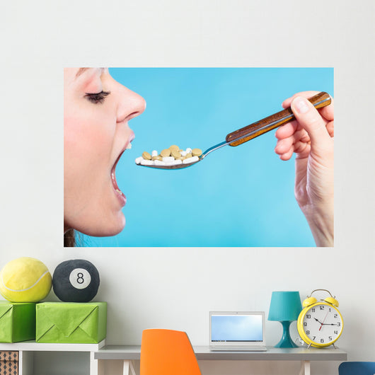 Young Woman Eating Pills Wall Decal