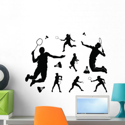 Badminton Player Silhouette Wall Stickers Wall Decal shown on a wall