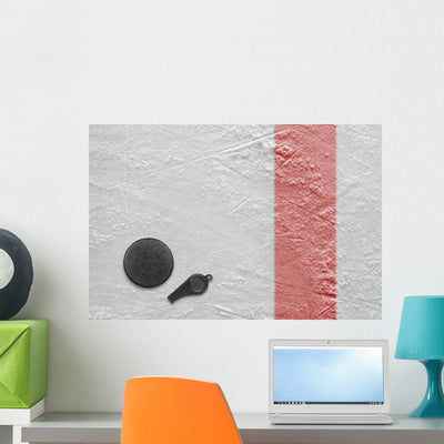 Referee Whistle and Hockey Wall Decal shown on a wall