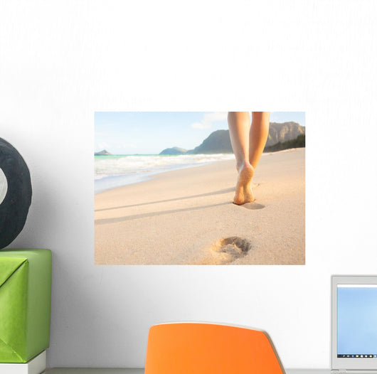 Woman Walking Sandy Beach Wall Decal