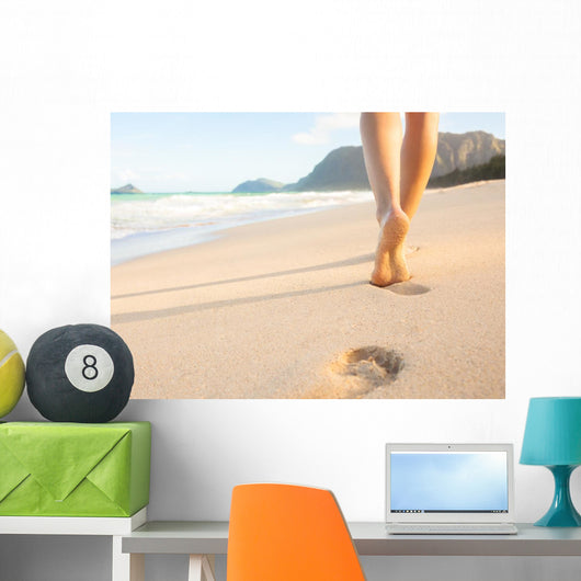 Woman Walking Sandy Beach Wall Decal