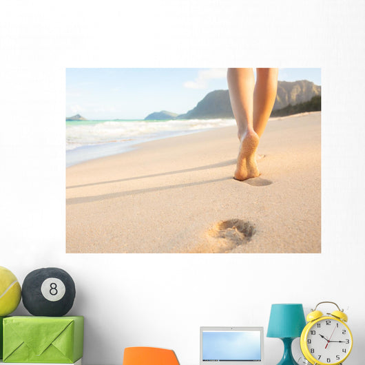 Woman Walking Sandy Beach Wall Decal