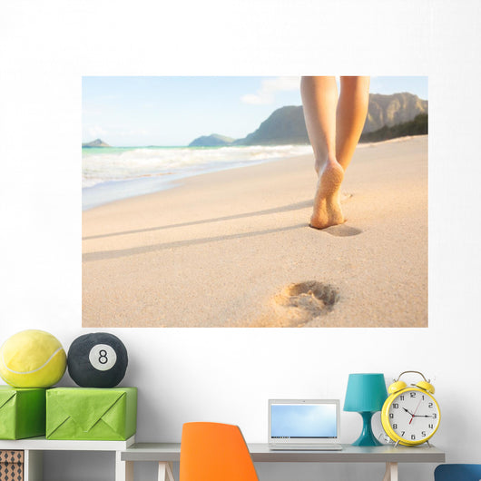Woman Walking Sandy Beach Wall Decal