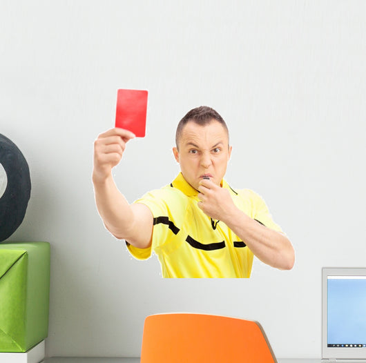 Furious football referee showing a red card Stock Photo