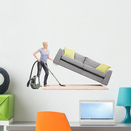 Housewife Lifting Sofa and Wall Decal