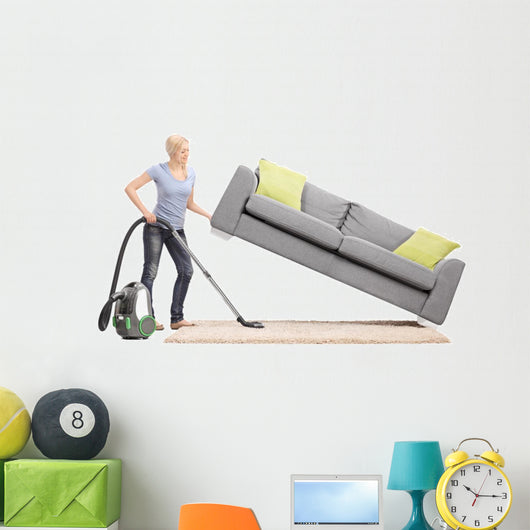 Housewife Lifting Sofa and Wall Decal