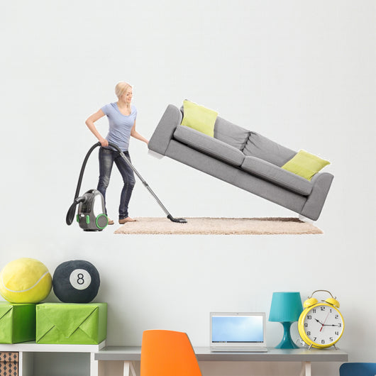 Housewife Lifting Sofa and Wall Decal