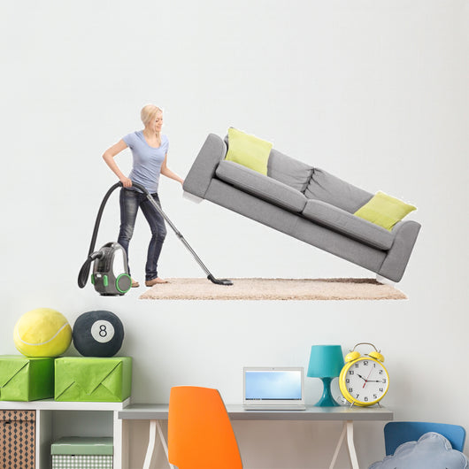 Housewife Lifting Sofa and Wall Decal