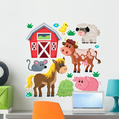 Barnyard Farm Animals Wall Decal Sticker Set shown on a wall