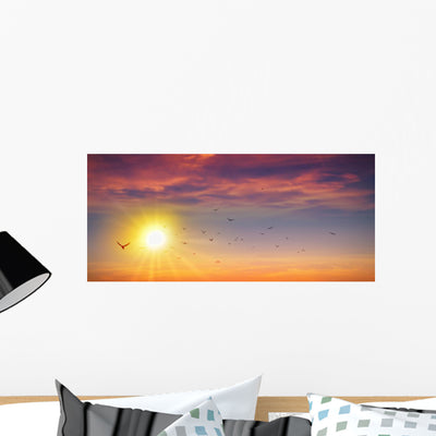 Panoramic Wild Sunset Wall Decal Panoramic Wall Decal shown on a wall