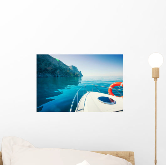 Private Boat near Mountains Wall Decal