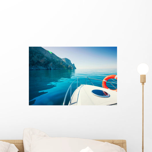 Private Boat near Mountains Wall Decal