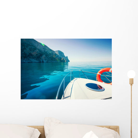 Private Boat near Mountains Wall Decal