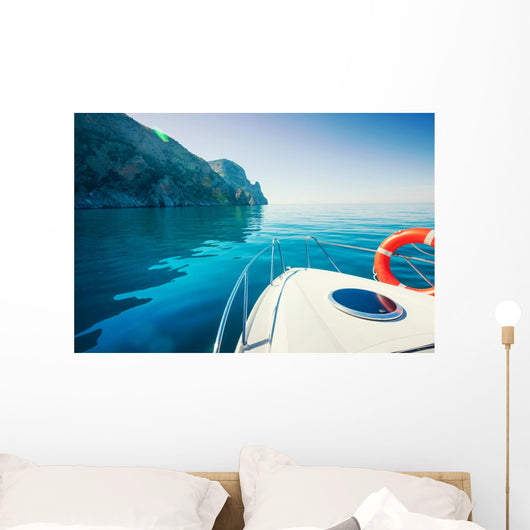 Private Boat near Mountains Wall Decal