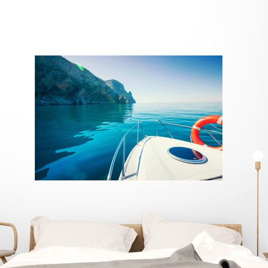 Private Boat near Mountains Wall Decal