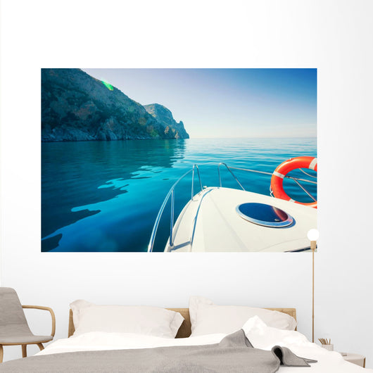 Private Boat near Mountains Wall Decal