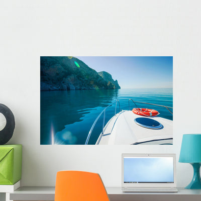 Private Boat Floats near Wall Decal shown on a wall