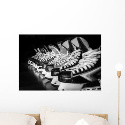 Hockey Skates Lined up Wall Decal shown on a wall