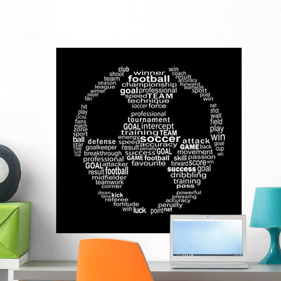 Football Text Collage Wall Decal shown on a wall