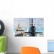 Naval fleet. Submarine and warships with guns. Wall Mural