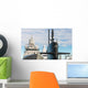 Naval fleet. Submarine and warships with guns. Wall Mural