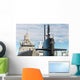 Naval fleet. Submarine and warships with guns. Wall Mural