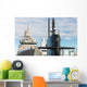 Naval fleet. Submarine and warships with guns. Wall Mural