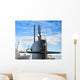 Naval fleet. Submarine and warships with guns. Wall Mural