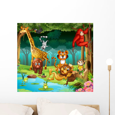 Animals and Forest Wall Decal shown on a wall