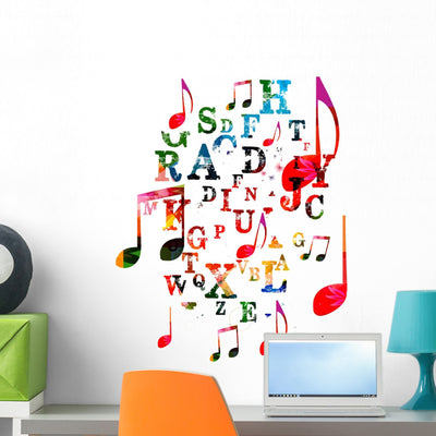 Creative Music Design Wall Decal shown on a wall