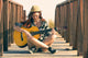 Woman Playing Guitar Beach Wall Decal