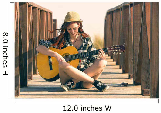 Woman Playing Guitar Beach Wall Decal