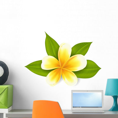 Frangipani with Leaves Exotic Wall Decal shown on a wall