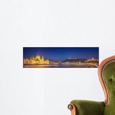 Hungarian Parliament Budapest Wall Decal Panoramic Wall Decal shown on a wall