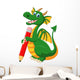 Cartoon Green Dragon Holding Wall Decal