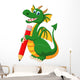 Cartoon Green Dragon Holding Wall Decal
