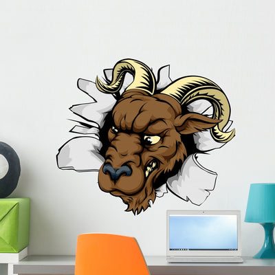 Ram Sports Mascot Breakthrough Wall Decal shown on a wall